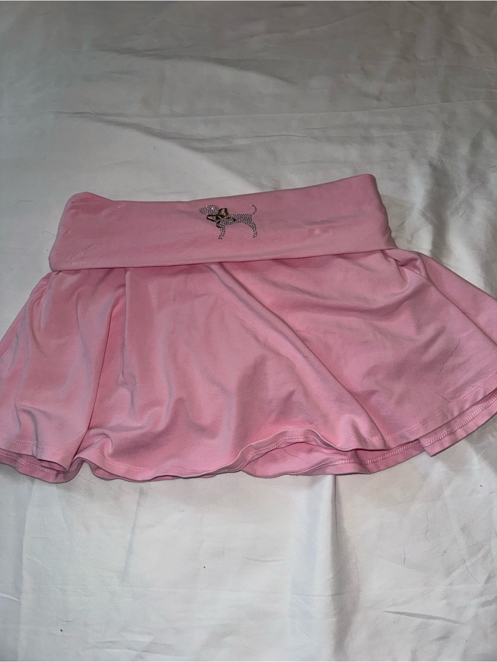 PINK Victoria's Secret Light Pink Fold-Over Mini Skirt with Crystal Dog